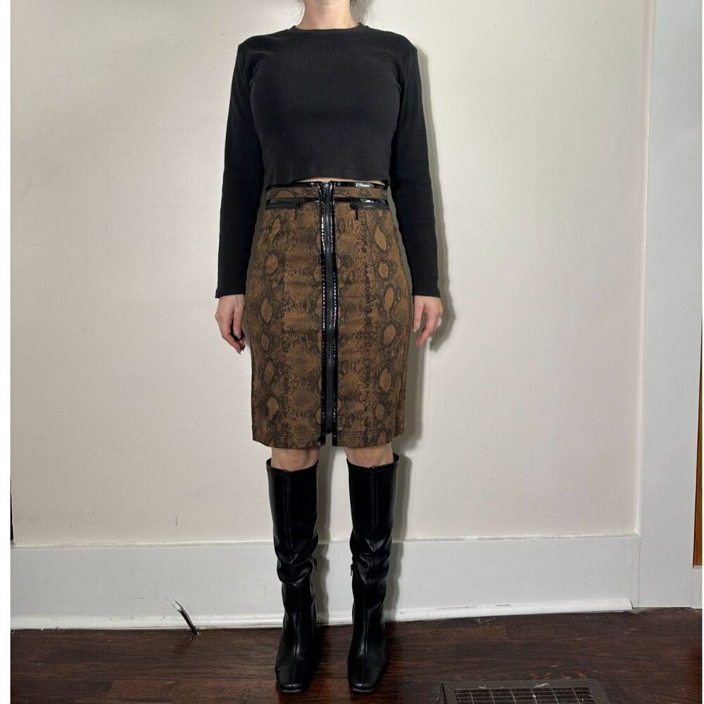 W by Worth Stunning Brown Snakeskin Zip-up Pencil Skirt Sz 2